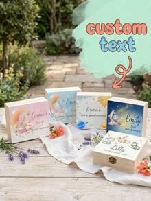 1 buah Kotak Kenangan Bayi Kustom, Kotak Kenang-kenangan Kayu Personalisasi untuk Momen Penting, Hadiah untuk Bayi Baru Lahir, Hadiah untuk Acara Baby Shower/Pembaptisan, Kotak Kenang-kenangan Gigi & Rambut, Dekorasi Kamar Bayi - MultiWarna - View 1