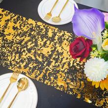 1 Roll Black And Gold Foil Stamped Table Runner, Durable And Wear-Resistant, Polyester Fiber Material, Solid Color Exquisite, Elegant And Personalized, Suitable For Outdoor Gatherings, Birthday Parties, Business Banquets, Holiday Celebrations, Tabletop Decoration, Protection And Concealment - View 2