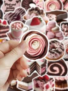 50pcs Pink Brown Dessert Stickers For Decorating Laptop, Books, Phone Case, Diary, Skateboard, Guitar, Cup, Manual, Scrapbook, Planner - Multicolor - View 2
