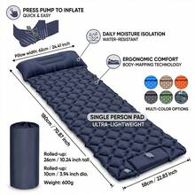 1pc Single Person Inflatable Foot Pump Air Mattress, Thickened TPU Nylon Material, Built-In Foot Pump, Ultra Comfortable, Fast Automatic Inflation, Ideal For Camping, Travel And Home Use - Single Bed Mattress - View 9
