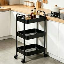 1 pieza/Carrito de almacenamiento móvil multifuncional con estante para huecos, snacks y libros - Negro - Ver 2