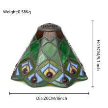 1個綠色孔雀風格彩色玻璃燈罩，頂部直徑1cm，底部直徑20cm，適用於檯燈、吊燈、壁燈、吸頂燈更換 - 款式 08 - 查看 4