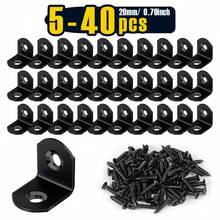 5/24/40pcs Black Stainless Steel L-Shaped Corner Bracket Set, 90 Degree Right Angle Bracket, Includes 10/48/80pcs Screws - A - View 1