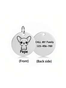 1 pieza Placa de identificación personalizada para mascotas, información personalizada de doble cara, nombre de mascota e información de identidad grabables, anti-pérdida efectiva, placa de mascota de metal de acero inoxidable duradera y sin decoloración, adecuada como regalo personalizado de cumpleaños o aniversario para mascotas - Plateado - Ver 5