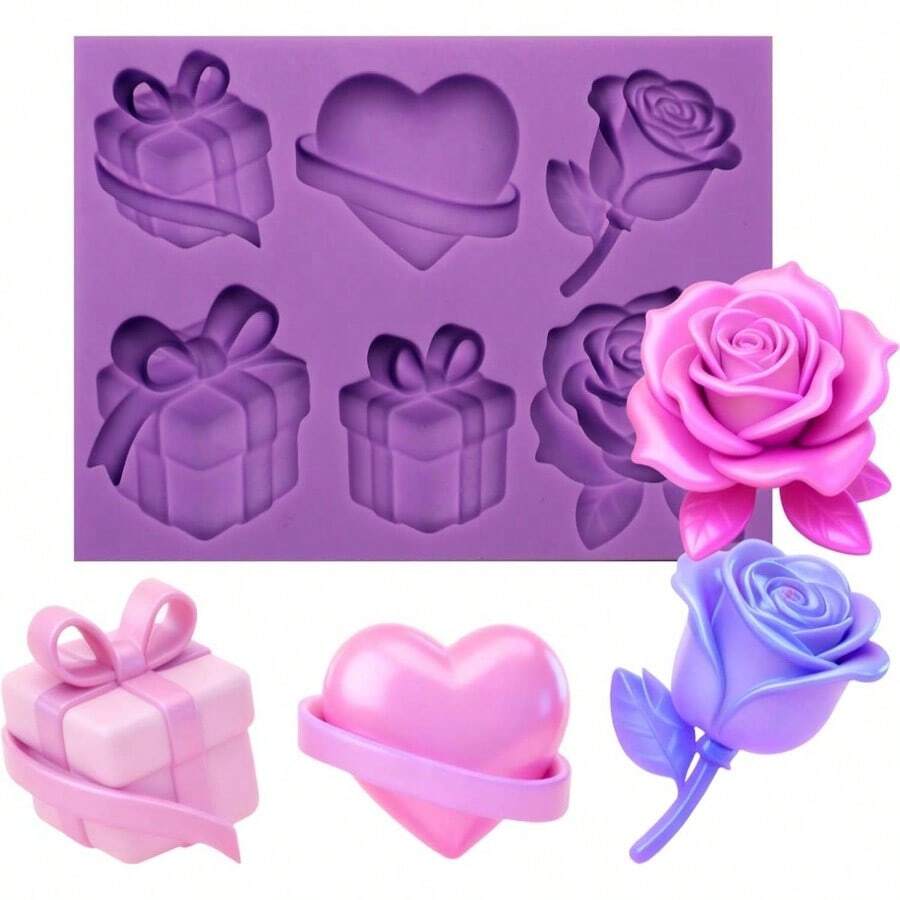 - Molde de silicona para caja de regalo, diseo de corazn, rosa, molde de chocolate morado, 4.41x 3.27 pulgadas, molde para hornear sin BPA para fundicin de resina, arcilla, manualidades - Morado (YL024) - Ver 1
