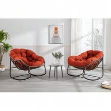 Outdoor Rattan Rocking Chair With Padded Cushion, For Porch, Living Room, Patio, Garden, Orange - Orange - View 5