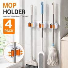 Joybos 4 Packs Wall Mounted Mop Holder, Self Adhesive No Drill Broom Clips For Bathroom Kitchen Garage, Heavy Duty Utility Hooks For Long Handled Tools, Garden Tools, Space Saving Storage Rack, Home Organizer Essential, Father's Day Gift - View 2