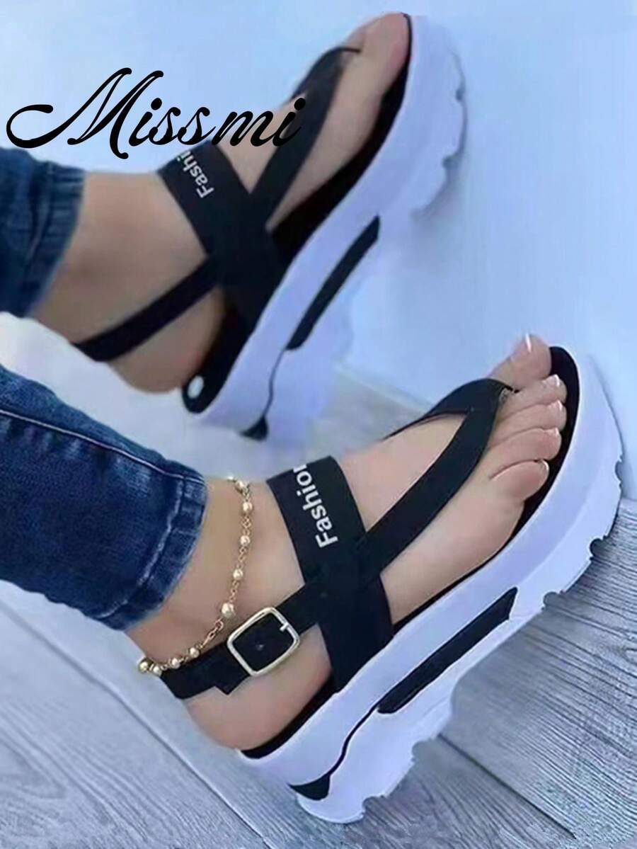 Sandalias talla grande 43 para mujer, estilo europeo y americano con plataforma cuña y tira con hebilla para agarre antideslizante, suela gruesa, para looks de primavera y verano
