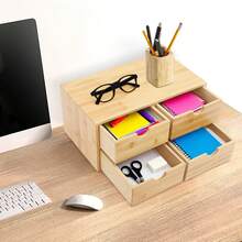 WUPYI Schreibtisch-Organizer mit 4 Schubladen, Schreibtisch-Organizer mit Curved Groove Griffe für Wohnzimmern, Schlafzimmern, Studienräumen, Büros - Holz - Übersicht 4
