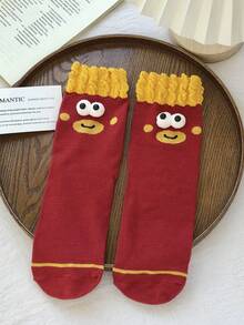 1/5 Pairs Creative 3D Eyeball Mid-Calf Socks, Cute Fries & Burger Socks, Unisex, Suitable For Couples, Families, Best Friends, Casual Versatile Fashion Socks - Multicolor - View 9