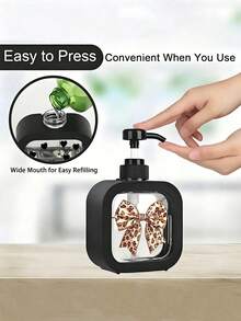 1pc Leopard Print Bow Pattern Refillable Liquid Dispenser, Press-Type Empty Pump Bottle, Transparent Lotion Container For Bathroom Kitchen Hand Soap Shampoo, Perfume Refillable Bottle, Travel Bottles - View 5