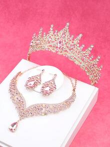 4pcs Women's Wedding & Event Bridal Headpiece Fashion Jewelry Set, Vintage Style Crown Headpiece, Prom Accessories, Prom Jewelry, Goddess Crown, Princess Crown - Multicolor - View 3