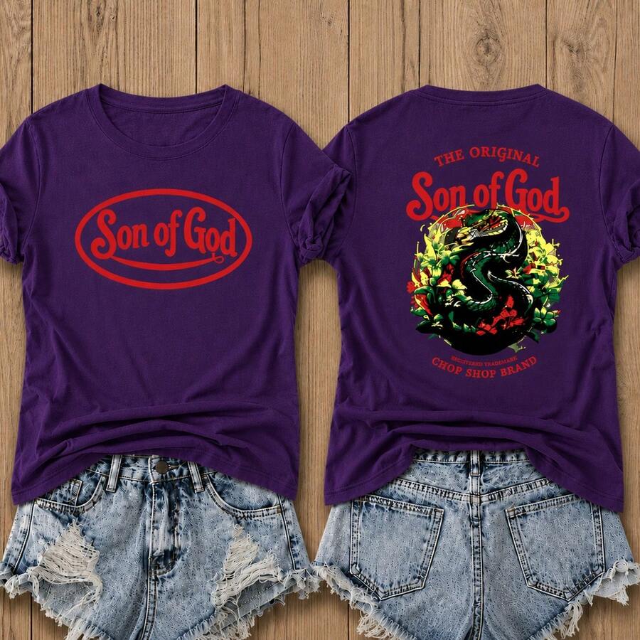 Women's Casual Purple Cotton Short Sleeve T-Shirt With Unique Front And Back Graphic Print, Round Neck Regular Fit Top For Summer - Purple - View 1