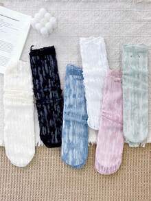1/6 Pairs Summer Thin Mesh Sweet Floral Lolita Mid-Calf Socks - Multicolor - View 12