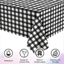 1/6/12PCS-137*274cm Black And White Plastic Checkered Tablecloth, Decorative Disposable Black Plaid Tablecloth, Suitable For Picnic Farm Birthday Wedding Rectangular Party Tablecloth - Black - View 5