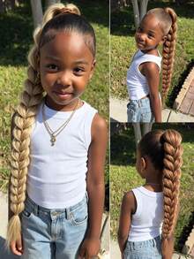 1PC Ponytail Synthetic Braided Hair 24inch Long Ponytail For Kids Girls Halloween Christmas - Multicolor - View 4