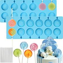 1/2pcs Lollipop Mold With 100 Plastic Sticks, Round Silicone Mold For Chocolate, Candy, Hard Candy, Fondant, Cake Decoration - Baby Blue - View 1