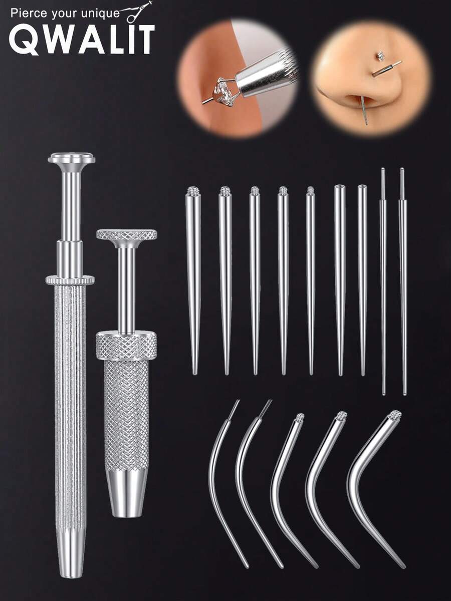 Piercing Tapered Ball Clamp Tool For Jewelry Replacement - 16G 18G 20G Flat Back Earring Piercing Needle Tool, Threadless Push Pin, Inner And Outer Piercing Aid Tool, Suitable For Ear/Nose/Navel/Horseshoe/Lip/Eyebrow/Tongue Piercing. - Silver - View 1