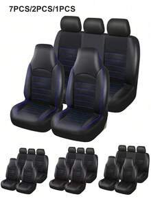 5件/2件/1件裝經典通用PU皮革汽車前座套，適用於大多數轎車與卡車 | 全季使用，相容氣囊且防水 | 舒適汽車座套，適用於轎車，扶手友善設計，5座/2座/1座 - 款式B - 查看 2