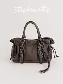 STEPHIECATHY Large Women Retro Distressed PU Leather Shoulder Tote Bag Laides Vintage Y2K Multi Pockets Street Funky Top-Handle Handbag For Commute Shopping Travel - Multicolor - View 9