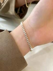 1件 Ins風小眾設計馬眼網球手鍊，銅鑲嵌全鋯石，精緻閃亮，百搭成熟風格，適合女性，婚禮訂婚情人節禮物珠寶 - 彩色 - 查看 6