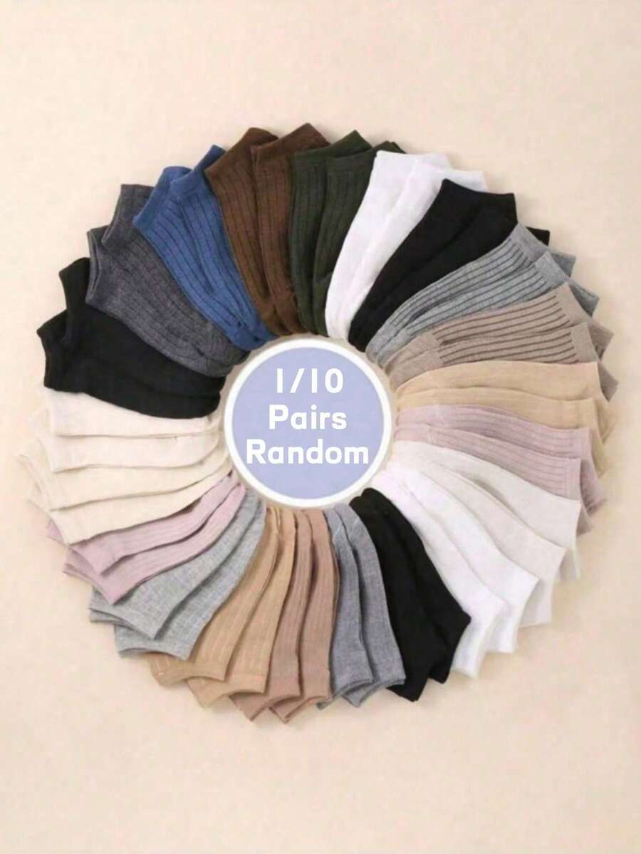 1/10 pares de calcetines de tobillo a rayas de colores aleatorios para mujer, regalo de Navidad - Multicolor - Ver 1