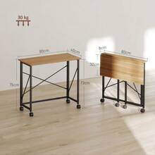 Folding Desk, Small 80cm Folding Desk With Casters, Space-Saving Computer Desk For Home Office, Oak - Natural Color - View 3
