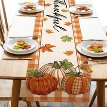 1 Thanksgiving Pumpkin Tablecloth, Autumn Maple Leaf Buffalo Check Farmhouse Kitchen Dining Table Decoration, Autumn Holiday Home Decor Indoor And Outdoor Party Supplies - Coral Orange - View 3