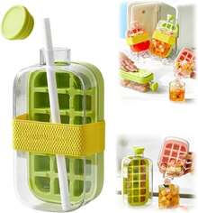 2-In-1 Ice Cube Bottle With Straw - Easy Press Ice Tray Water Bottle, Leak Proof Lid, Vertical Ice Maker For Freezer, Travel, Gym & Home Use - Pink - View 4