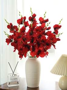 1/5/150pcs Bunga Gladiolus & Magnolia Buatan untuk Dekorasi Rumah, Rangkaian Bunga Pernikahan - Merah - View 2