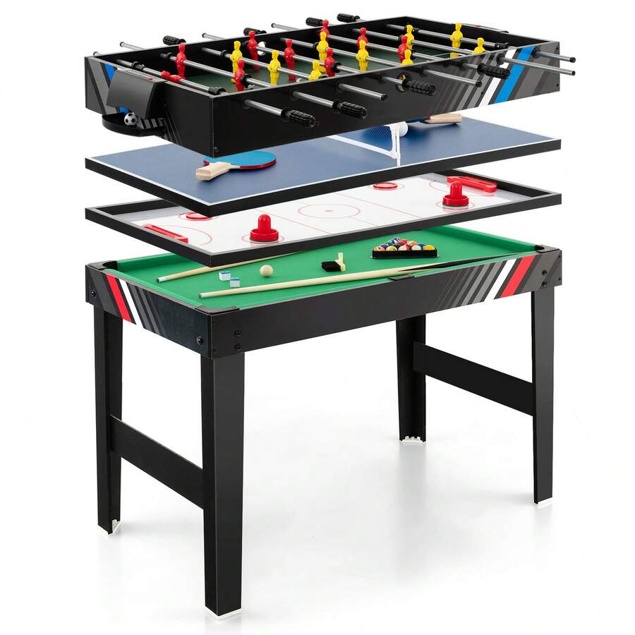 COSTWAY 4-In-1 Combo Game Table Set, Interactive Multi Game Table With Soccer, Air Hockey, Billiards & Table Tennis, Tabletop Football Table For Bars, Game Rooms, Family Night, Parties, Black/Natural - Black - View 1