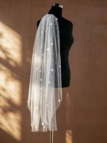 1件 1米長珍珠花卉新娘面紗，簡約優雅，女性婚紗配件，結婚登記頭飾 - 彩色 - 查看 5