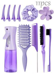 2/4/5/6/11/12pcs Unisex Hair Styling Brush Set (New Upgraded Curling Comb, 9-Row Nylon Cushion Styling Brush, Volumizing Brush, Tail Comb, Edge Brush, Spray Bottle, 4pcs Duck Clip, Flower Hair Clip, Hair Styling Brush Set), Curling Brush - Multicolor - View 5