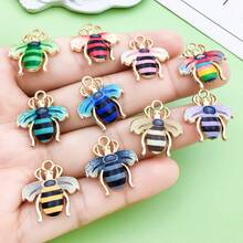 5/10pcs Colorful Bee Enamel Charms, Golden Plated Bee Insects Pendants For DIY Jewelry Making Bracelet Necklace Crafts Accessories - bee - View 2