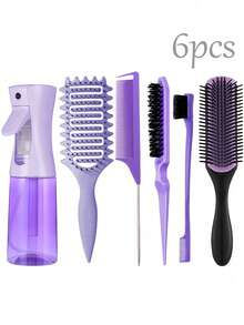 2/4/5/6/11/12pcs Unisex Hair Styling Brush Set (New Upgraded Curling Comb, 9-Row Nylon Cushion Styling Brush, Volumizing Brush, Tail Comb, Edge Brush, Spray Bottle, 4pcs Duck Clip, Flower Hair Clip, Hair Styling Brush Set), Curling Brush - Multicolor - View 17