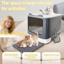 Upgraded Fully Enclosed Cat Litter Box With Lid, Covered Cat Box Enclosure, Anti-Splashing Easy To Clean Kitty Litter Boxes With Drawer, 3 Modes Can Use From Kitten To AdultDual Entry Enclosed Cat Litter Box, Pink & Gray Hooded Litter Box With Drawer - Light Grey - View 5