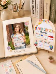 "Mein erster Schultag" Schild 10in X 12in, Schulanfang Geschenk, geeignet für Kindergarten, wiederverwendbare Holztafel, Meilensteine des Wachstums aufzeichnen, mit Ständer - Schulanfangs-Schallplattenbrett aus Holz und Kunststoff - Übersicht 4