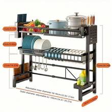 LEO IRIS 1-Tier Countertop Dish Rack And Drain Rack, Adjustable Kitchen Sink Shelf, Dish Holder, Drain Rack, Black Kitchen Storage Rack - View 9