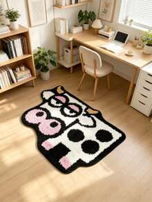 1pc Soft Fluffy Cow Shaped Rug, Pink Bedroom Decor, Small Rug, Carpet, Home Decor, Living Room Rug, Living Room Small Rug, Bedroom Rug, Living Room Home Decor, Outdoor Rug, Washable Rug - Multicolor 3 - View 4