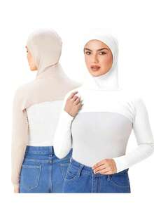 2PCS/Set Women's Fashion Solid Color Hooded Arm Sleeves, Outdoor Sun Protection Breathable Arm Sleeves, Daily Casual - Multicolor - 2PCS - View 18