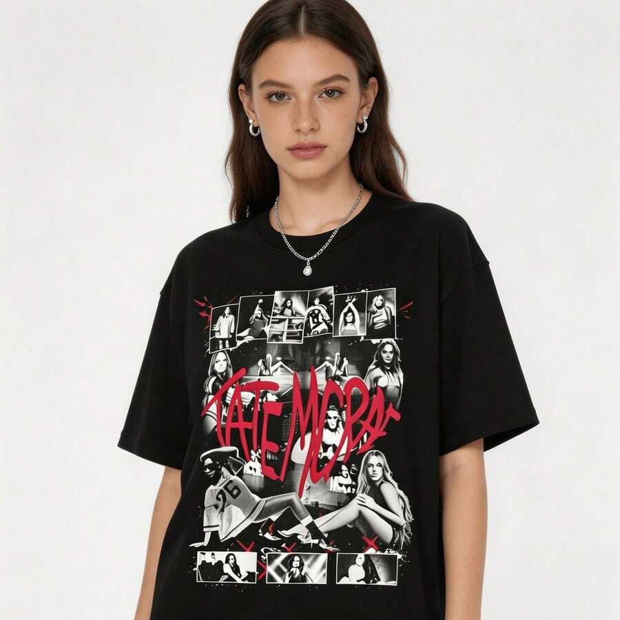 Soft Cotton Tee-Tate McRae Shirt Tate McRae Tour T-Shirt Retro Music Tee Star Fan Gift 90s Aesthetic Graphic Hirt,playeras de hombre,camisas para hombre,ropa de hombre,blusas para mujer,play - Negro - Ver 1