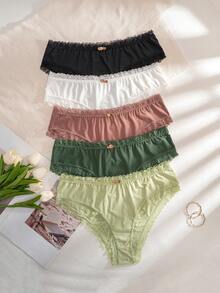 5pcs/Pack Plus Size Women Lace Patchwork Comfortable Briefs - Multicolor - View 4