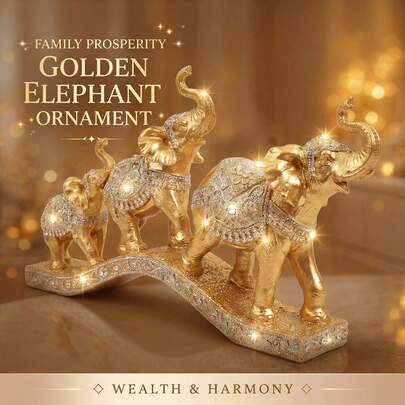Lucky Elephant Statue Trunk Up | Resin Feng Shui Decor | Home Office Living Room Good Luck Figurine
