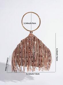 Women's Evening Bag With Rhinestone And Tassel Decor Handbag - Champagne - View 6
