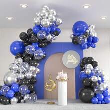 139-Piece Blue And Black Balloon Garland Set - 18/12/10/5 Inch Royal Blue And Silver Confetti Balloon Arch Set, Suitable For New Year, Graduation, Birthday, Wedding, Photo Props, Holiday Celebrations, Event Planning - Multicolor - View 1
