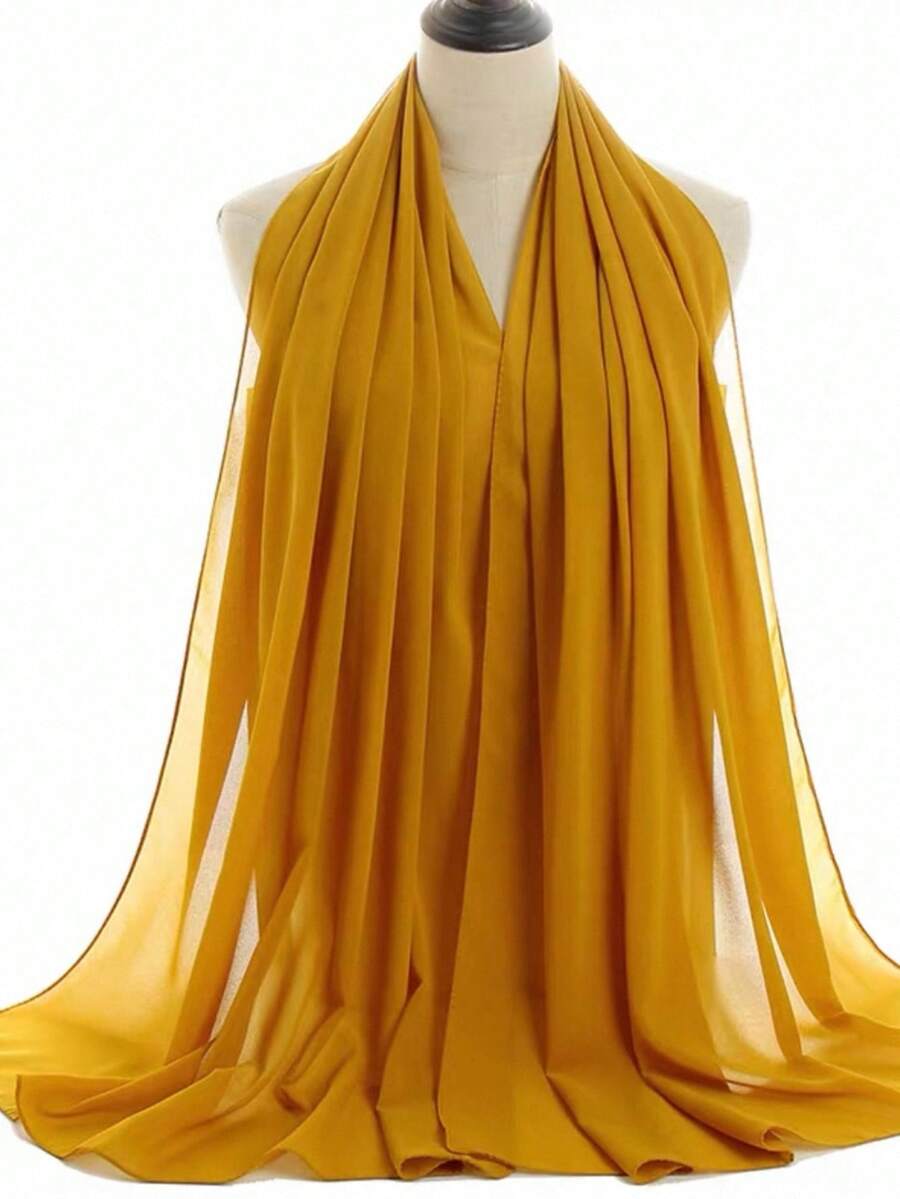 1pc Spring Summer Casual Versatile Modest Minimalist Solid Color Soft Breathable Chiffon Scarf - Turmeric - View 1