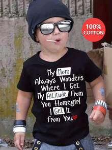 Camiseta 100% - Mi mamá siempre se pregunta de dónde saco mi actitud, estampado divertido, camiseta cómoda casual de manga corta con cuello redondo, ropa casual y camiseta con estampado dive - Negro - Ver 1