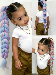 1pc Kids Colorful Synthetic Ponytail Hair Extension, 24 Inch Long Ponytail, Suitable For Girls Halloween Christmas - Multicolor - View 6