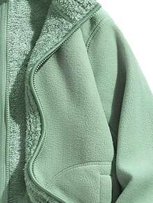 Men's Fashion Light Green Zipper Jacket, Velvet-Like Fabric, Minimalist Style - Green - View 4