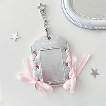 1pc Y2K Star Pattern Photocard Holder, Cute Ribbon Bow Idol Photo Card Keychain, 3 Inch Mini Card Display Case With Chain, Aesthetic Bag Charm For Fans, Back To School Stationery - Card Sleeve - View 9